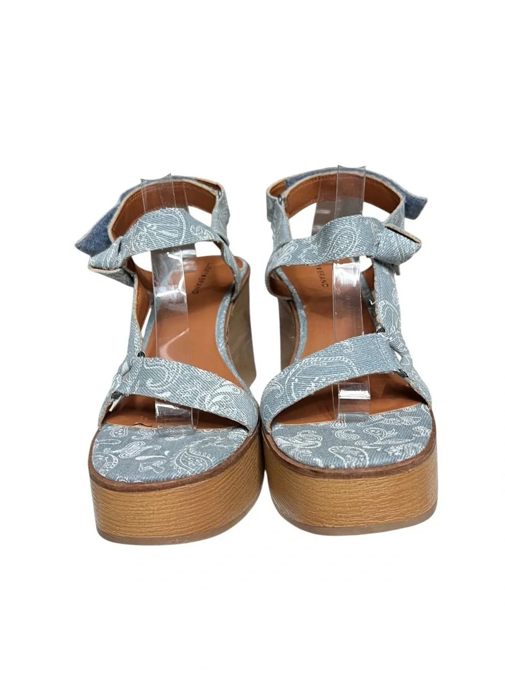🌻NEW NWOT Lucky Brand Demmia Platform Wedge Sandals Blue Denim Paisley Size 11